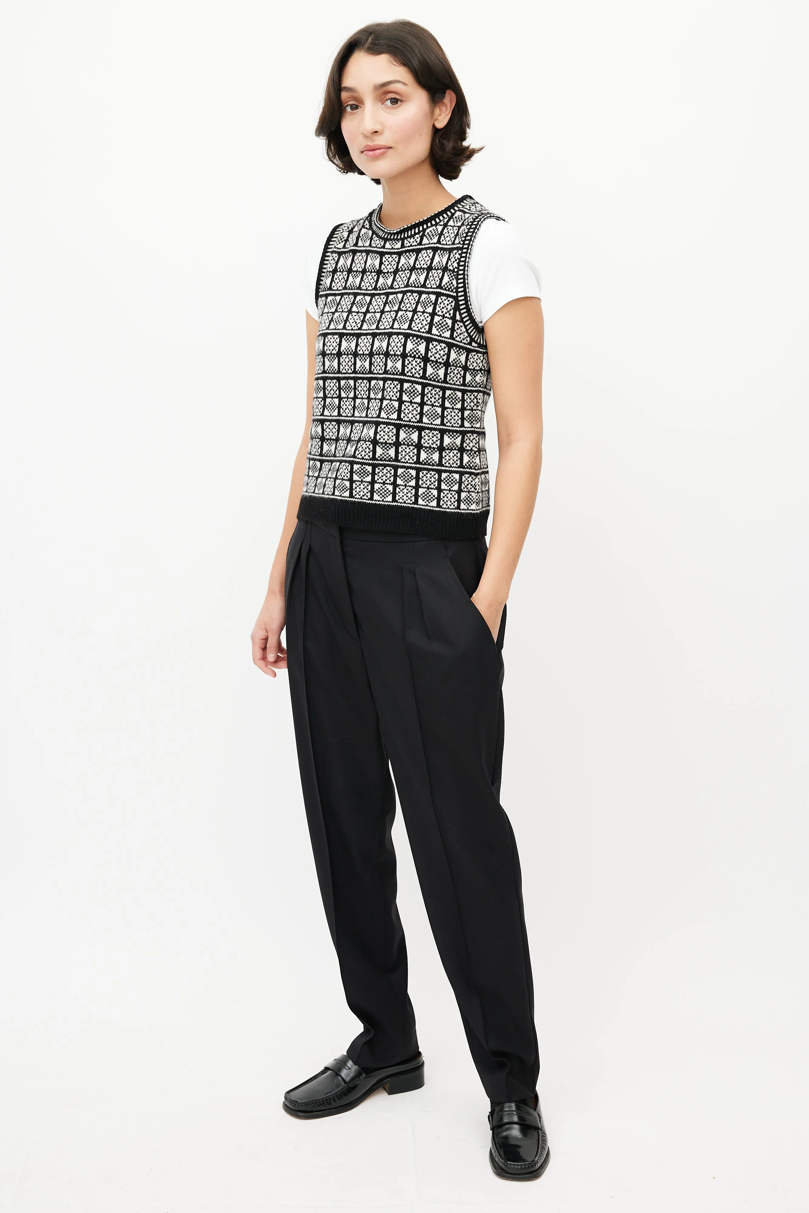 Black Wool Pleated Trouser