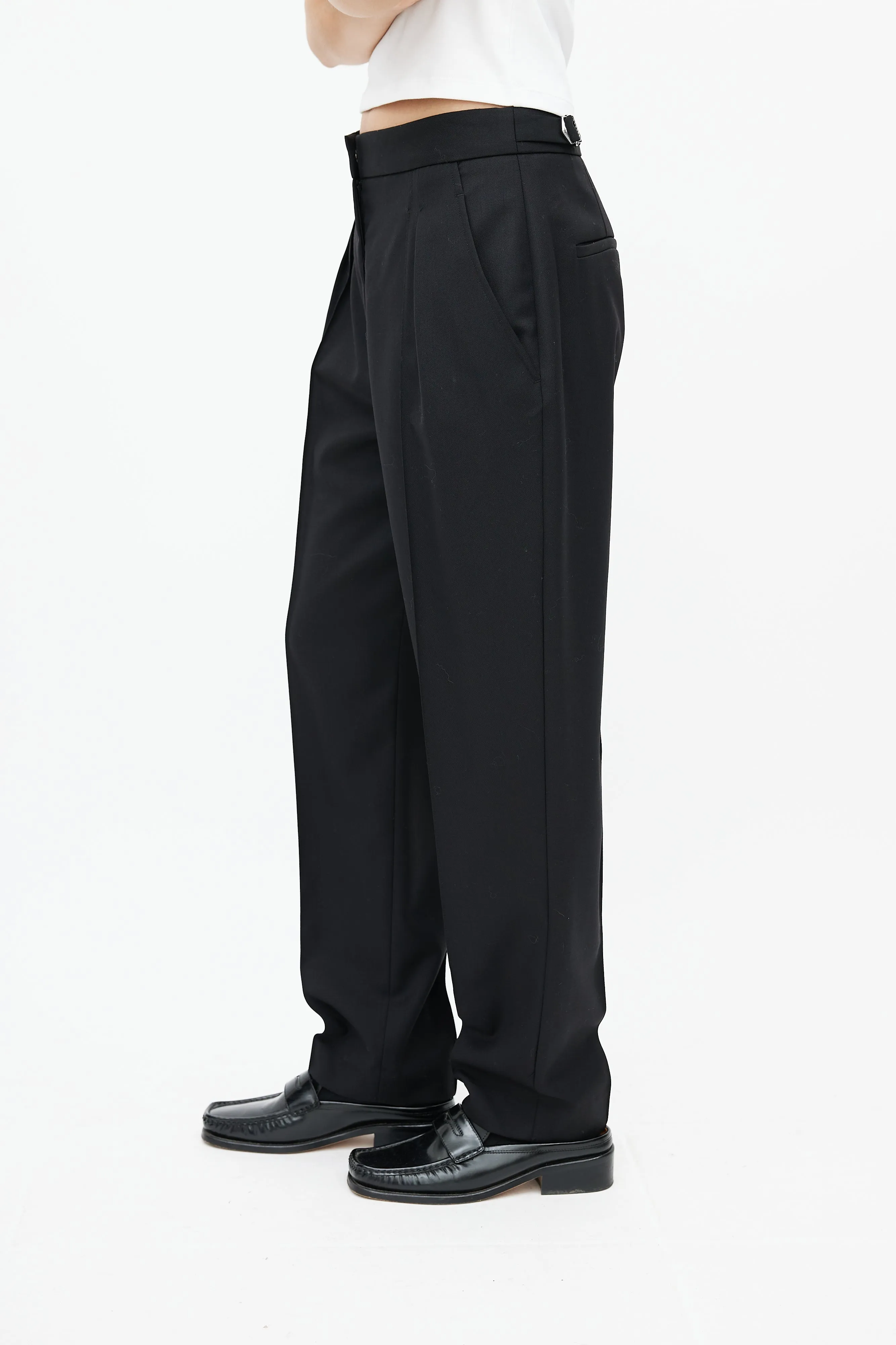 Black Wool Pleated Trouser