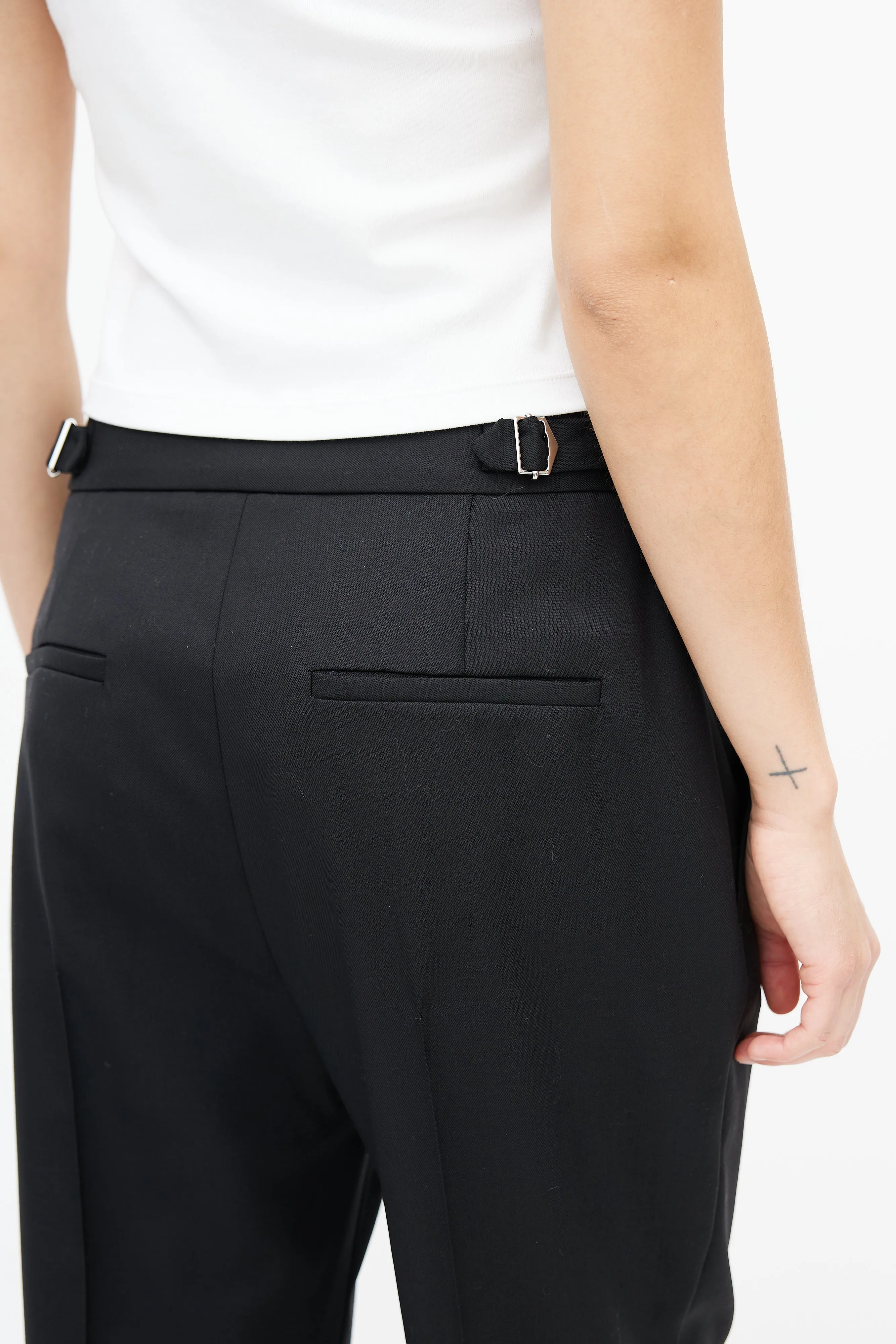 Black Wool Pleated Trouser