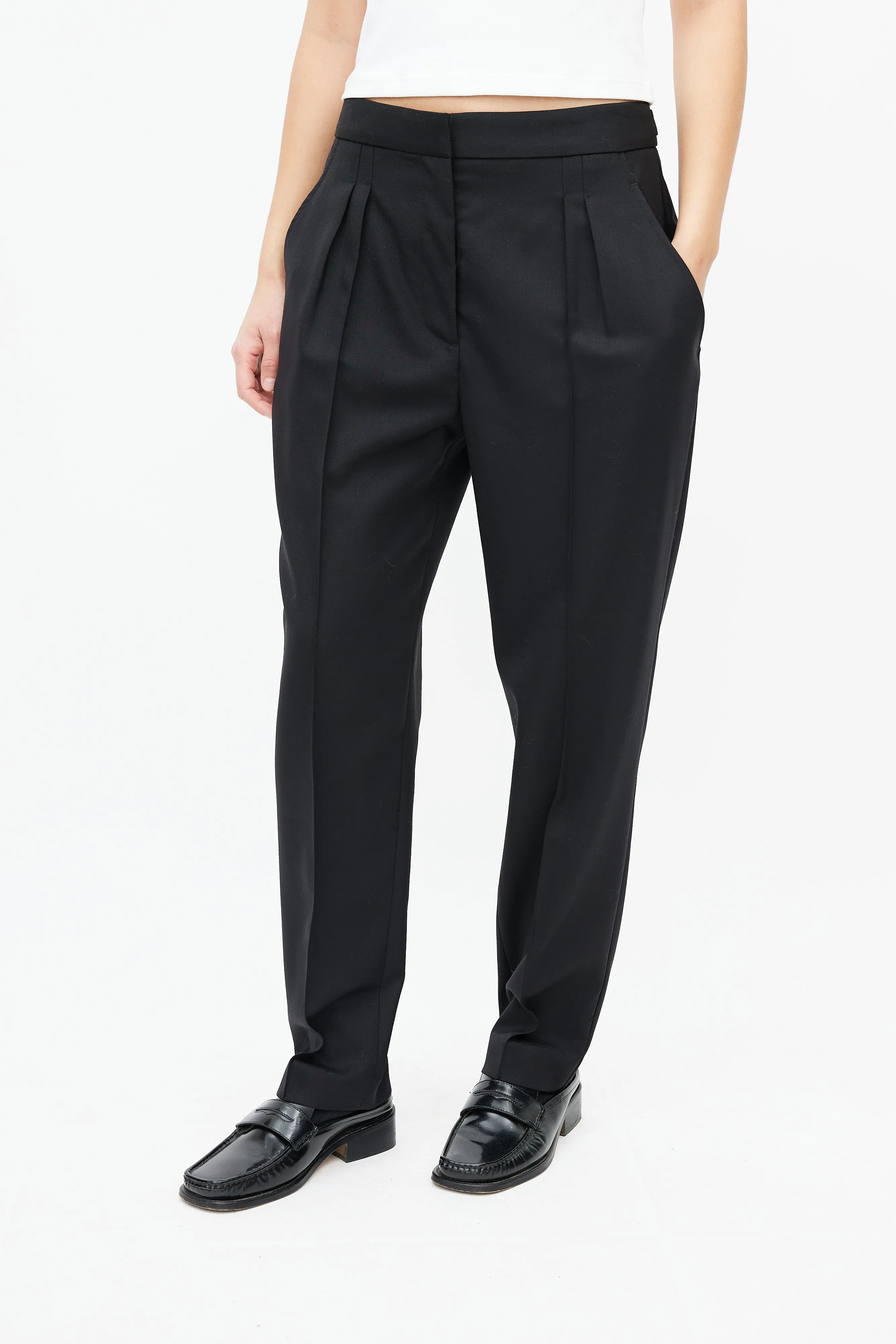 Black Wool Pleated Trouser