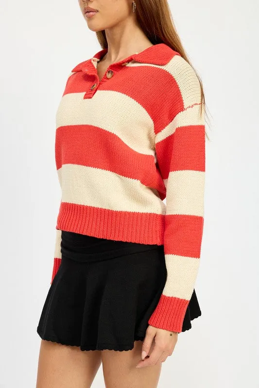 Bold Stylish Stripe High Collared Knit Sweater Top