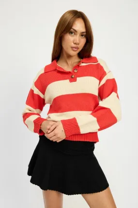 Bold Stylish Stripe High Collared Knit Sweater Top