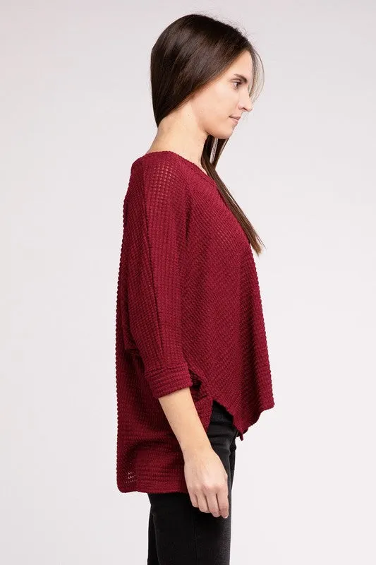 Chic Elegant Trendy 3/4 Sleeve V-Neck Hi-Low Hem Jacquard Sweater