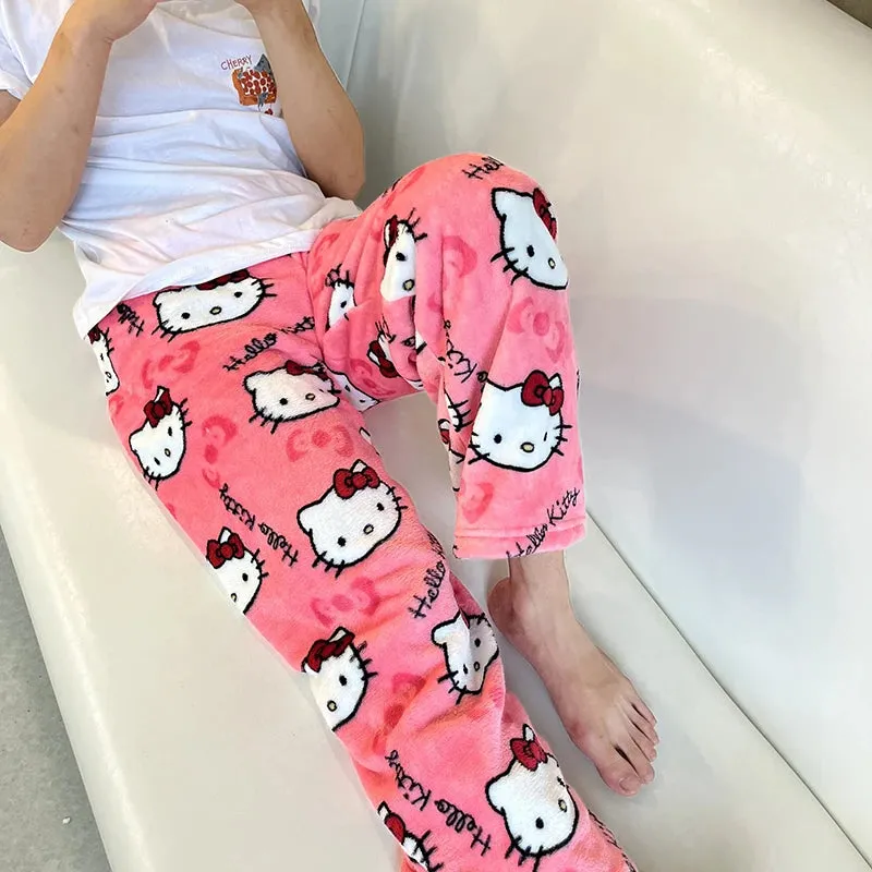 Sanrio Hello Kitty Pyjama Bottoms Black Anime Flannel Women