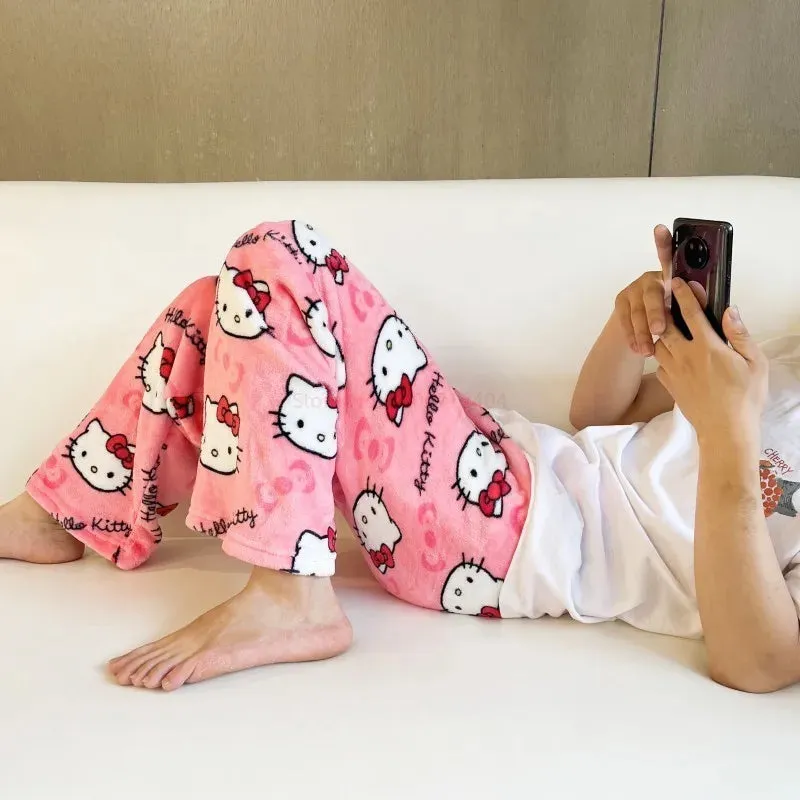 Sanrio Hello Kitty Pyjama Bottoms Black Anime Flannel Women