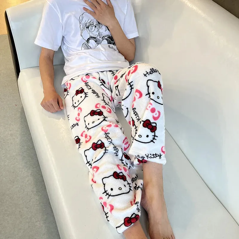 Sanrio Hello Kitty Pyjama Bottoms Black Anime Flannel Women