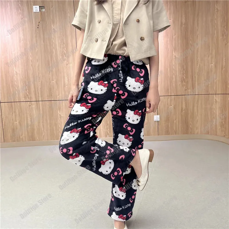 Sanrio Hello Kitty Pyjama Bottoms Black Anime Flannel Women