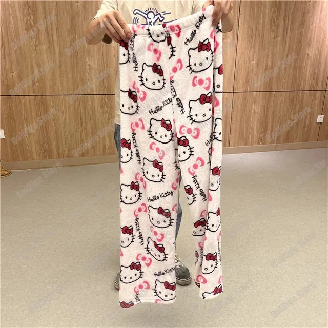 Sanrio Hello Kitty Pyjama Bottoms Black Anime Flannel Women