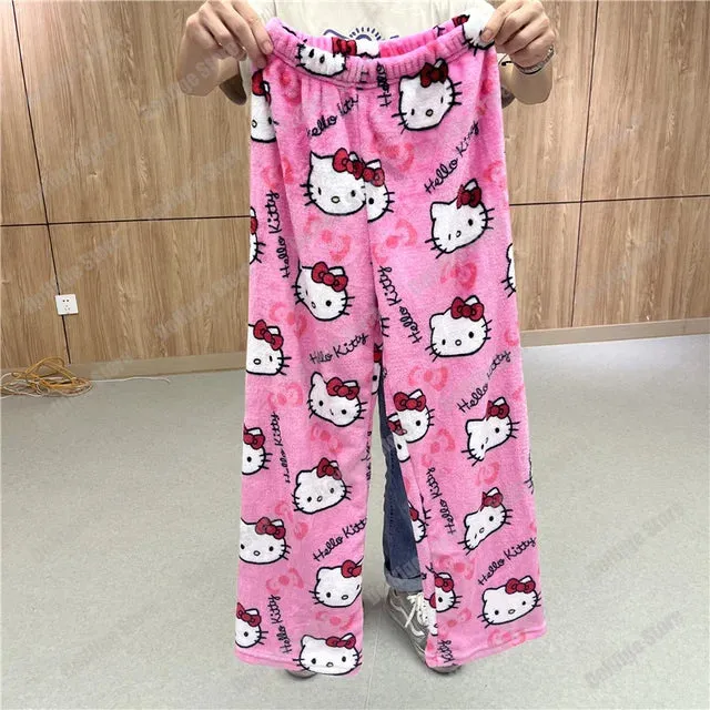 Sanrio Hello Kitty Pyjama Bottoms Black Anime Flannel Women