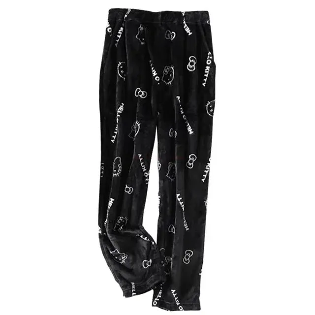 Sanrio Hello Kitty Pyjama Bottoms Black Anime Flannel Women