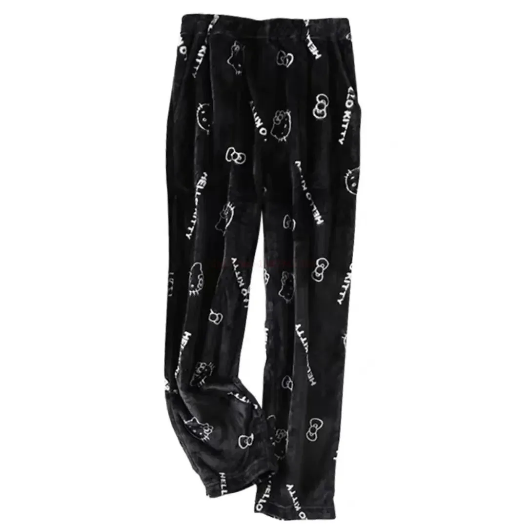 Sanrio Hello Kitty Pyjama Bottoms Black Anime Flannel Women