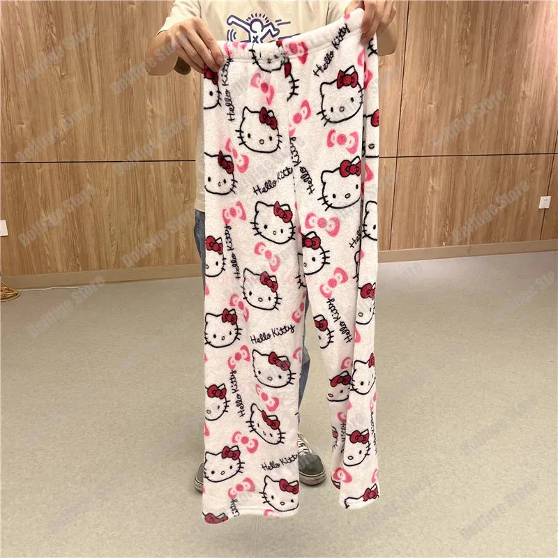 Sanrio Hello Kitty Pyjama Bottoms Black Anime Flannel Women
