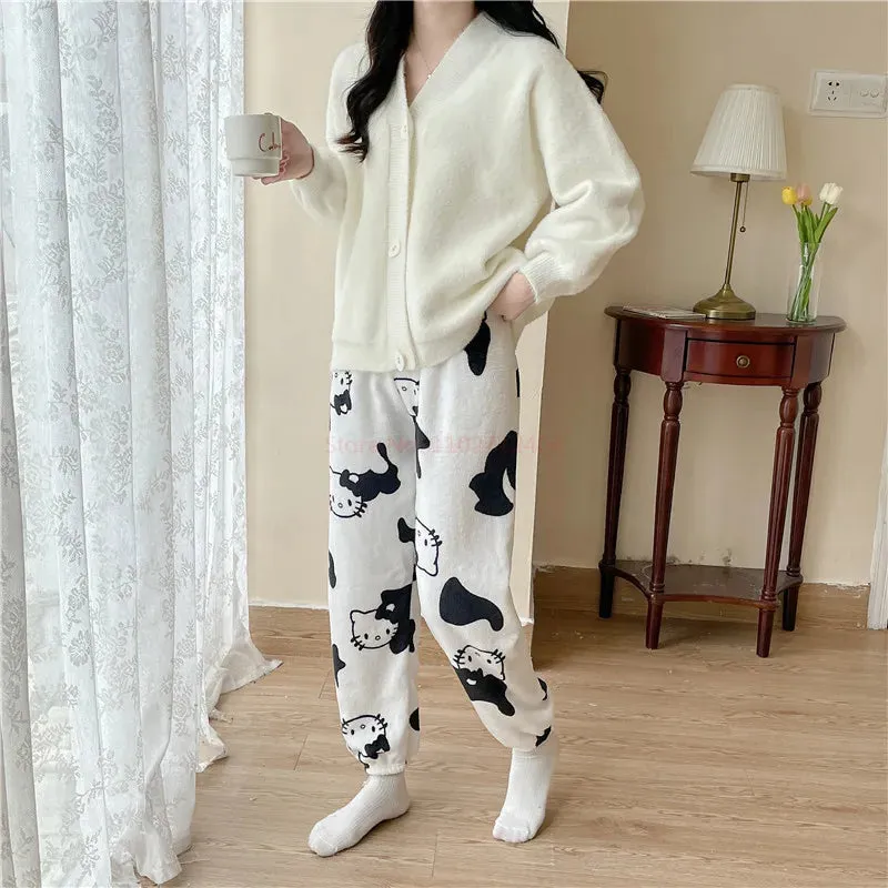 Sanrio Hello Kitty Pyjama Bottoms Black Anime Flannel Women
