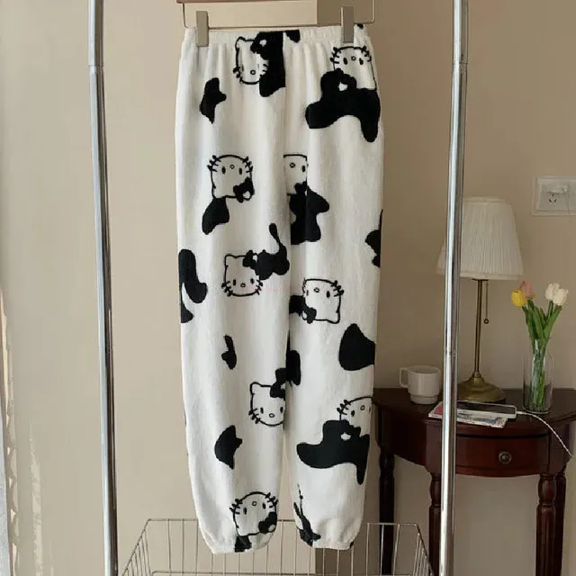 Sanrio Hello Kitty Pyjama Bottoms Black Anime Flannel Women