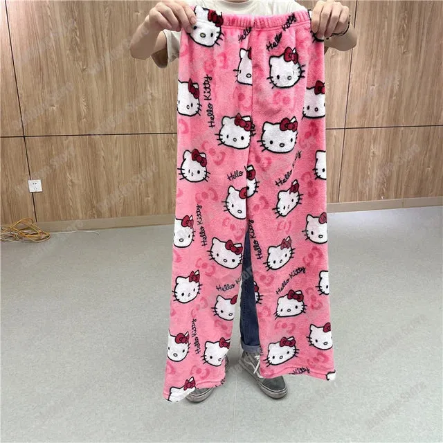 Sanrio Hello Kitty Pyjama Bottoms Black Anime Flannel Women
