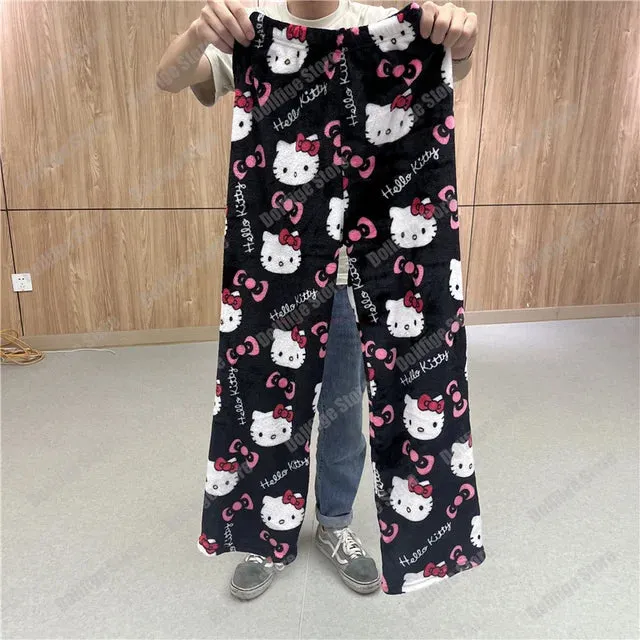 Sanrio Hello Kitty Pyjama Bottoms Black Anime Flannel Women