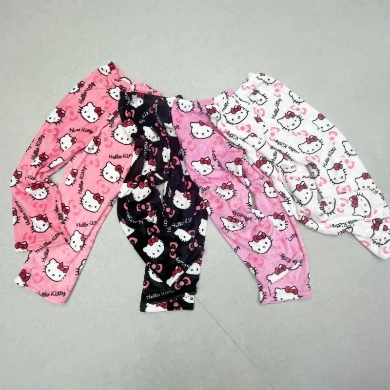 Sanrio Hello Kitty Pyjama Bottoms Black Anime Flannel Women