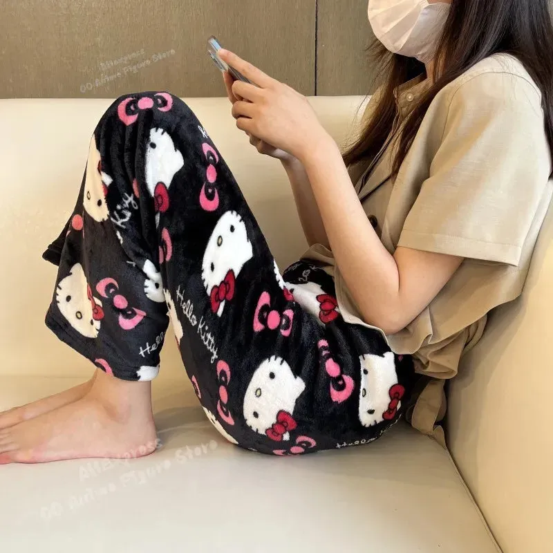 Sanrio Hello Kitty Pyjama Bottoms Black Anime Flannel Women
