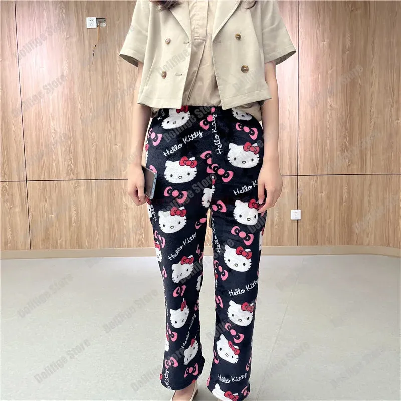 Sanrio Hello Kitty Pyjama Bottoms Black Anime Flannel Women