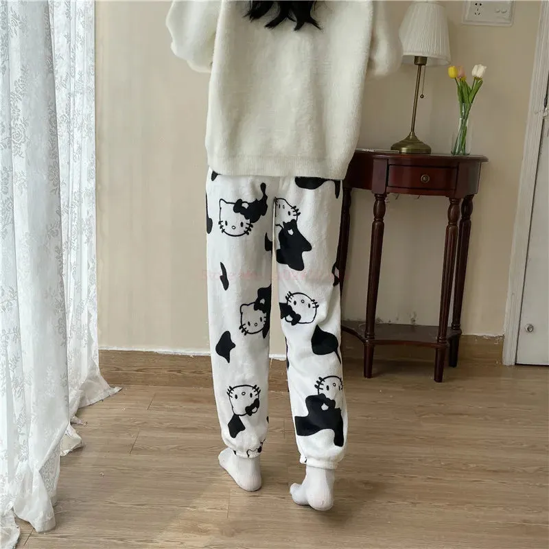 Sanrio Hello Kitty Pyjama Bottoms Black Anime Flannel Women